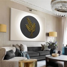 Harikabirev|gri -Beyaz-Gold Buğday Yapraği Tablosu 3 |tekli Çerçevesiz Yatay Kanvas Tablo