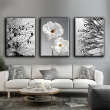 Harikabirev Beyaz Çiçek Modern Tablo |3lü Dikey Çerçevesiz Kanvas Tablo Çsdkyknvs
