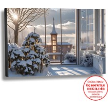 Harikabirev Kanvas-Duvar-Salon Tablosu Yağlı Boya Efektli Manzara Karlı Art|tekli Yatay Çerçevesiz