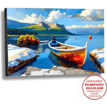 Harikabirev Kanvas-Duvar-Salon Tablosu Yağlı Boya Efektli Manzara Tekne Art|tekli Yatay Çerçevesiz