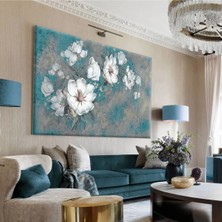 Harikabirev Hari?kabi?rev|turkuaz-Gri?-Beyaz Çi?çek Tablosu |tekli? Çerçevesi?z Yatay Kanvas Tablo