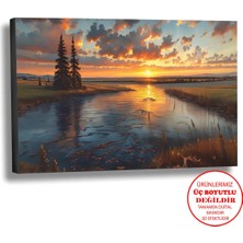 Harikabirev Kanvas-Duvar-Salon Tablosu Yağlı Boya Efektli Gün Batımı Manzara Art|tekli Yatay Çerçevesiz
