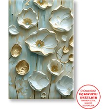 Harikabirev Kanvas-Duvar-Salon Tablosu Yağlı Boya Efektli Altın Floral-3 |tekli Dikey Çerçevesiz Tablo