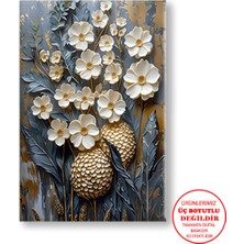 Harikabirev Kanvas-Duvar-Salon Tablosu Yağlı Boya Efektli Beyaz Çiçek-02 |tekli Dikey Çerçevesiz Tablo