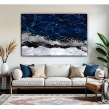 Harikabirev | Gümüş-Lacivert Soyut Desenli Modeli 02 | Tekli Yatay Kanvas Tablo