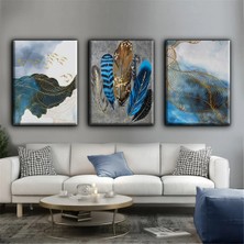 Harikabirev Lacivert Gri Tüy Tablo|3lü Dikey Çerçevesiz Kanvas Tablo Çsdkyknvs