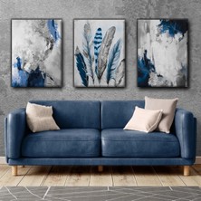 Harikabirev Lacivert Gri Tüy Tablo 02 |3lü Dikey Çerçevesiz Kanvas Tablo Çsdkyknvs