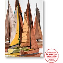 Harikabirev Kanvas-Duvar-Salon Tablosu Yağlı Boya Efektli Yelkenli Turuncu |tekli Dikey Çerçevesiz Tablo
