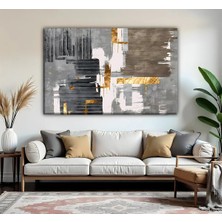 Harikabirev | Gold-Gri Soyut Desenli Modeli | Tekli Yatay Kanvas Tablo