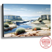 Harikabirev Kanvas-Duvar-Salon Tablosu Yağlı Boya Efektli Manzara Nehirli Dağ Art|tekli Yatay Çerçevesiz