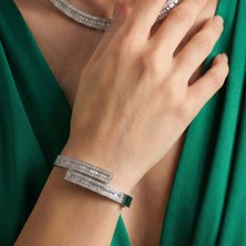 Lorivelle Paslanmaz Çelik Gümüş Renk Baget Taşlı Italyan Tasarım Modern Kelepçe Bileklik