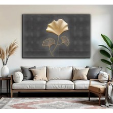 Harikabirev | Gold Yaprak Desenli Model 01 | Tekli Yatay Kanvas Tablo