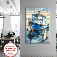 Harikabirev Kanvas-Duvar-Salon Tablosu Mavi Tekne | Dikey Çerçevesiz Kanvas Tablo