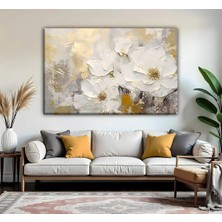 Harikabirev | Soft Gold-Gri Soyut Çiçek Detay Modeli | Tekli Yatay Kanvas Tablo