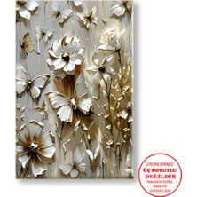 Harikabirev Kanvas-Duvar-Salon Tablosu Yağlı Boya Efektli Floral Altın-1|tekli Dikey Çerçevesiz Tablo