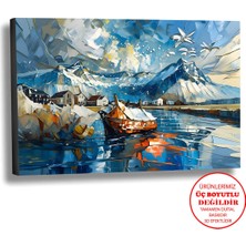 Harikabirev Kanvas-Duvar-Salon Tablosu Yağlı Boya Efektli Manzara Kuzey Gölü Art|tekli Yatay Çerçevesiz