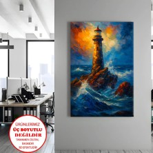 Harikabirev Kanvas-Duvar-Salon Tablosu Yağlı Boya Deniz Feneri | Dikey Çerçevesiz Kanvas Tablo