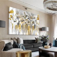 Harikabirev|gri-Gold Kombini En Çok Sevilen Çiçek Tablosu 2|çerçevesiz Kanvas Tablo