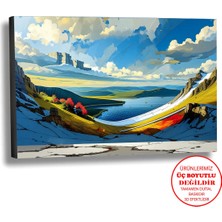 Harikabirev Kanvas-Duvar-Salon Tablosu Yağlı Boya Efektli Manzara Gizli Göl Art|tekli Yatay Çerçevesiz