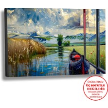 Harikabirev Kanvas-Duvar-Salon Tablosu Yağlı Boya Efektli Manzara Issız Tekne Art|tekli Yatay Çerçevesiz