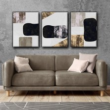 Harikabirev Kahve-Siyah Soyut Tablo |3lü Dikey Çerçevesiz Kanvas Tablo Çsdkyknvs