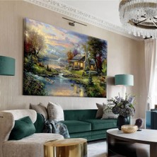 Harikabirev|yeşil Tonlar Manzara Tablosu|tekli Çerçevesiz Yatay Kanvas Tablo