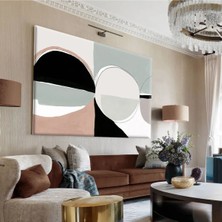 Harikabirev||beyaz-Krem-Gri Geometrik Şekilli Soyut Tablo |tekli Çerçevesiz Yatay Kanvas Tablo