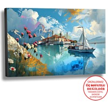 Harikabirev Kanvas-Duvar-Salon Tablosu Yağlı Boya Efektli Manzara Deniz Ülkesi Art|tekli Yatay Çerçevesiz