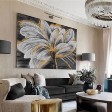 Harikabirev|gri-Gold Kombini En Çok Sevilen Çiçek Tablosu 4 |tekli Çerçevesiz Kanvas Tablo