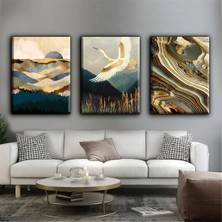Harikabirev Gold Modern Kuş Tablosu |3lü Dikey Çerçevesiz Kanvas Tablo Çsdkyknvs