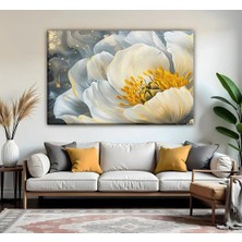 Harikabirev | Sarı-Beyaz Çiçek Detayı Model | Tekli Yatay Kanvas Tablo