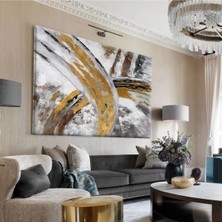 Harikabirev|beyaz-Siyah-Gold Soyut Detay Tablosu|tekli Çerçevesiz Yatay Kanvas Tablo