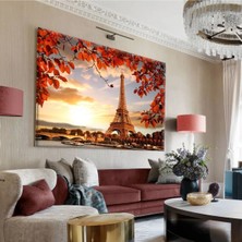 Harikabirev|kırmızı-Sarı Eiffel Tablosu 1 Tablosu|tekli Çerçevesiz Yatay Kanvas Tablo