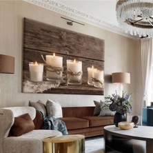 Harikabirev|kahverengi-Beyaz Mum Tablosu|tekli Çerçevesiz Yatay Kanvas Tablo