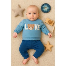 LTG Nova Bear Love Nakışlı % 100 Pamuklu 2'li Erkek Takım