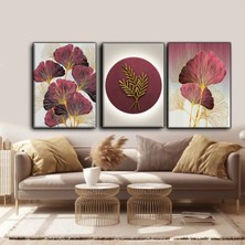 Harikabirev Bordo Gold Çiçek Tablosu 01| 3lü Dikey Çerçevesiz Kanvas Tablo Çsdkyknvs