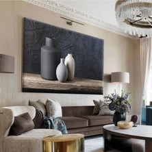 Harikabirev|gri Desenli Dekor Vazo Tablosu 1|tekli Çerçevesiz Yatay Kanvas Tablo