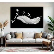 Harikabirev | Beyaz Kanat-Kuş Desenli Modeli 01 | Tekli Yatay Kanvas Tablo
