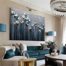 Harikabirev Hari?kabi?rev|turkuaz-Gri? Çi?çek Destesi? Tablo 3 |tekli? Çerçevesi?z Yatay Kanvas Tablo