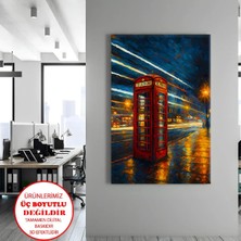 Harikabirev Kanvas-Duvar-Salon Tablosu Yağlı Boya London Telefon Kulübesi | Dikey Çerçevesiz Kanvas Tablo