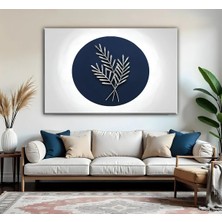 Harikabirev |gümüş-Lacivert Buğday Yaprğı Desenli Model | Tekli Yatay Kanvas Tablo
