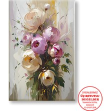 Harikabirev Kanvas-Duvar-Salon Tablosu Yağlı Boya Efektli Floral Altın-1|tekli Dikey Çerçevesiz Tablo