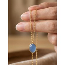 Wind Silver Açık Mavi Opal Taşlı Oval Kolye