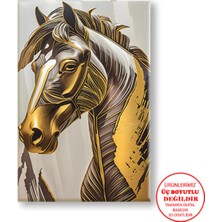 Harikabirev Kanvas-Duvar-Salon Tablosu Yağlı Boya Efektli At Deseni-1|tekli Dikey Çerçevesiz Tablo