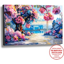 Harikabirev Kanvas-Duvar-Salon Tablosu Yağlı Boya Efektli Manzara Çiçekli Dağ Geçidi Art|tekli Yatay Çerçevesiz