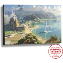 Harikabirev Kanvas-Duvar-Salon Tablosu Yağlı Boya Efektli Manzara Deniz Kale Tekne Art|tekli Yatay Çerçevesiz