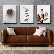 Harikabirev Beyaz-Kahve Renk Yaprak Tablosu |3lü Dikey Çerçevesiz Kanvas Tablo Çsdkyknvs