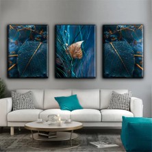 Harikabirev Turkuaz Yaprak Tablosu|3lü Dikey Çerçevesiz Kanvas Tablo Çsdkyknvs