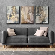 Harikabirev Gri- Altın Abstract Tablo 02 |3lü Dikey Çerçevesiz Kanvas Tablo Çsdkyknvs