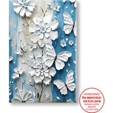 Harikabirev Kanvas-Duvar-Salon Tablosu Yağlı Boya Efektli Kelebek Çiçek-2|tekli Dikey Çerçevesiz Tablo